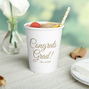 Vasos De Papel Congrats grad clase de guión oro año elegante