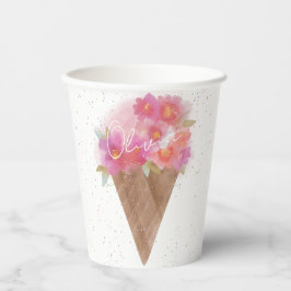 Vasos De Papel Cono de crema de hielo floral acuático con nombre