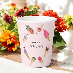 Vasos De Papel Conos de Helado Paletas Fiesta Rosa