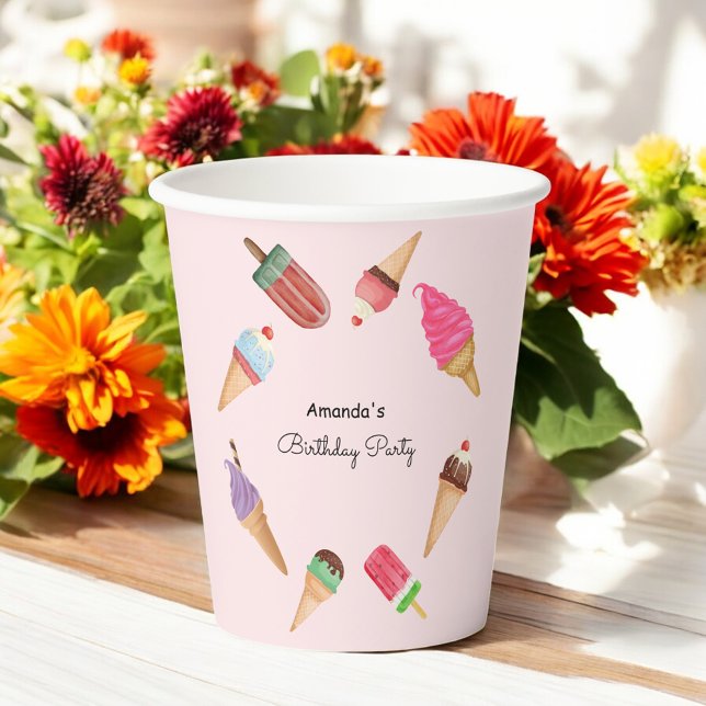 Vasos De Papel Conos de Helado Paletas Fiesta Rosa (Subido por el creador)