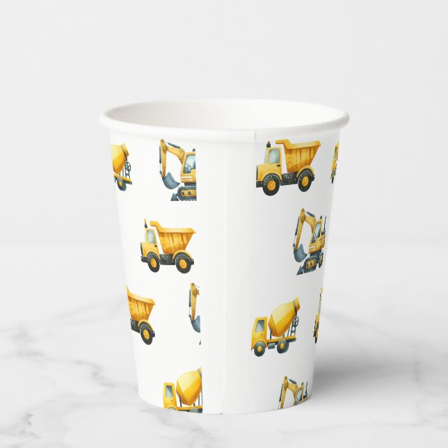 Vasos De Papel Construcción, tazas de camión de volcado amarillo (Derecha)