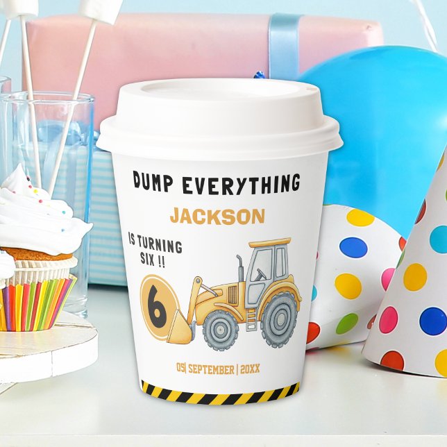 Vasos De Papel Construction Birthday Paper Cups Turning Six White (Subido por el creador)