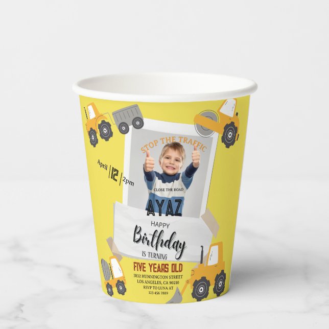 Vasos De Papel Construction Dump Truck Party Boy Birthday  (Reverso )