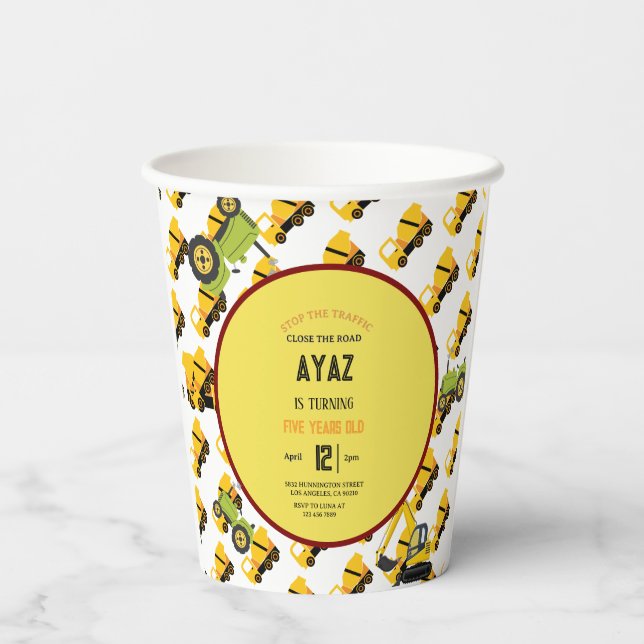 Vasos De Papel Construction Dump Truck Party Boy Birthday  (Reverso )