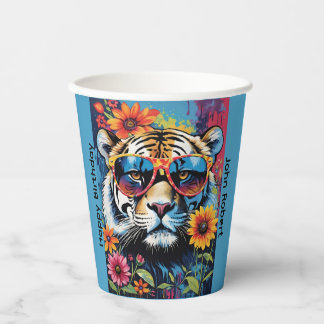 Vasos De Papel Cool Tiger In Sunglasses With Flowers