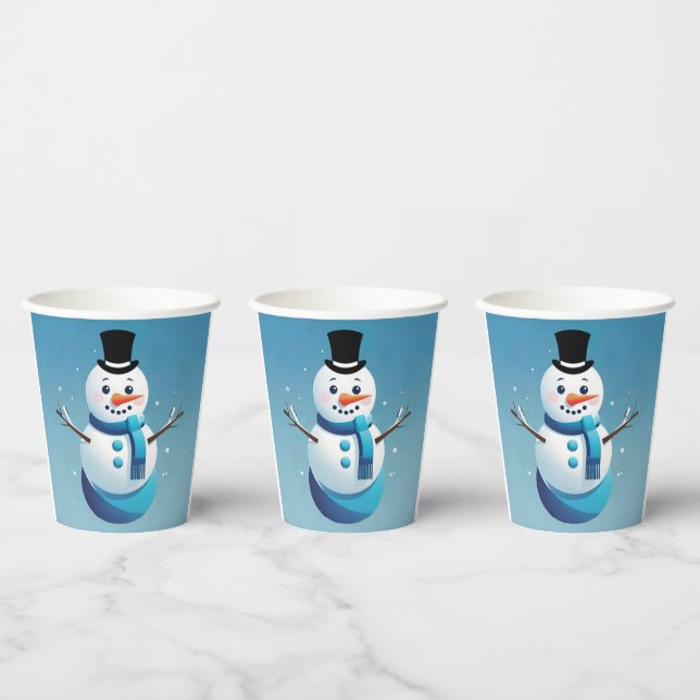 Vasos De Papel Copa Cute Frosty Snowman de papel de Ilustracion (Multi)