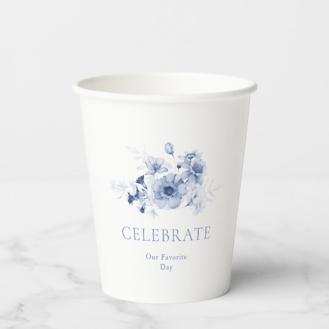Vasos De Papel Copa de boda azul polvoriento – Celebrar (Reverso )