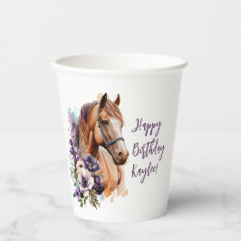 Vasos De Papel Copa de Cumpleaños de Caballos con Flores Moradas