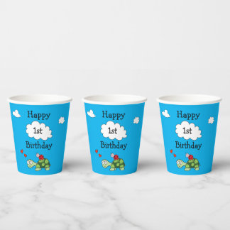Vasos De Papel Copa de Fiesta de cumpleaños feliz azul