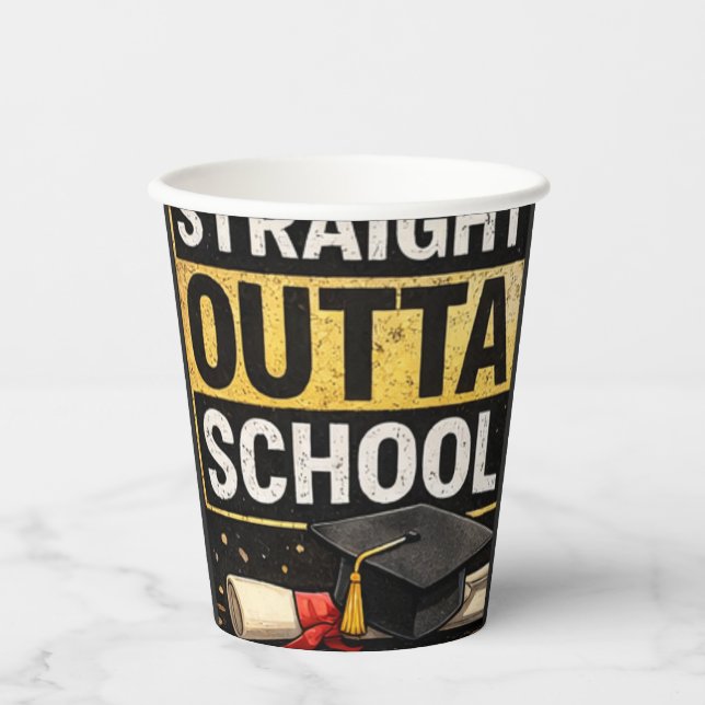 Vasos De Papel Copa de graduación Straight Outta School (Anverso)