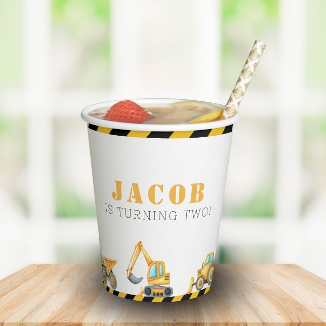 Vasos De Papel Copa de papel acuarela de la fiesta de cumpleaños  (Construction birthday party)