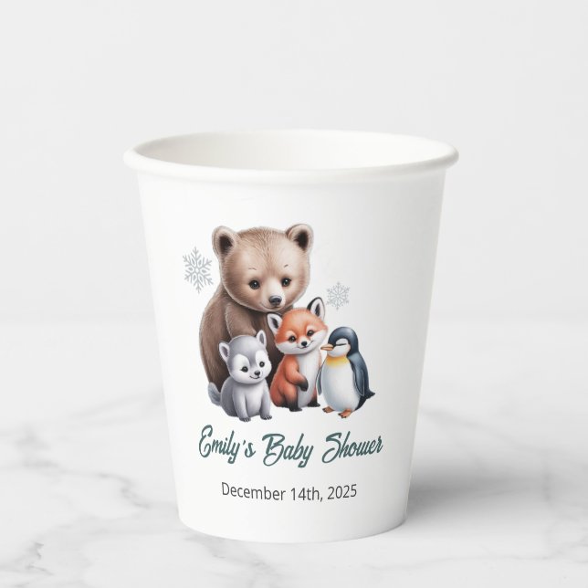 Vasos De Papel Copa de Papel Baby Shower de Animales Woodland de  (Anverso)