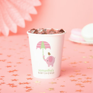 Vasos De Papel Copa de Papel Baby Shower para Elefantes Rosa y Ve