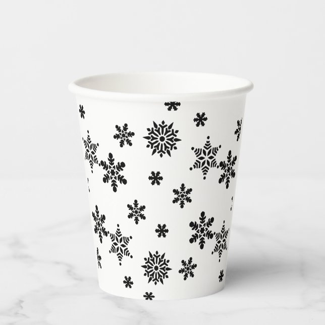 Vasos De Papel Copa de Papel Black and White Snowflakes (Anverso)