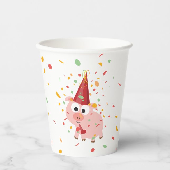 Vasos De Papel Copa de Papel Cerdo Confetti Fiesta (Anverso)