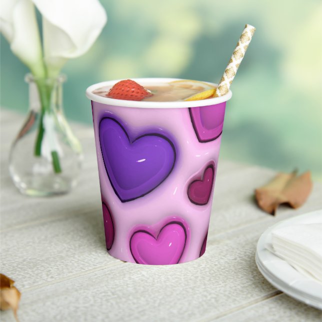 Vasos De Papel Copa De Papel Con Corazones Glossy 3D (in situ)