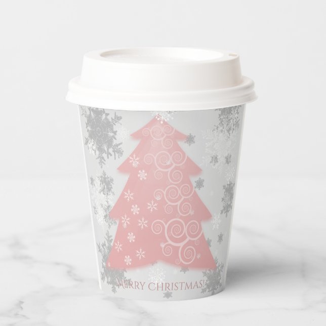 Vasos De Papel Copa de Papel de Árbol de Navidad Rosa (Anverso)