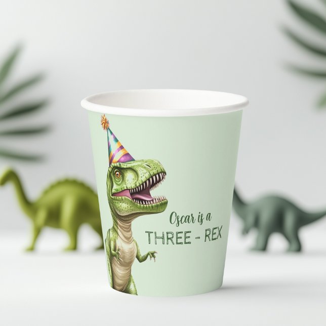 Vasos De Papel Copa de Papel de Cumpleaños de Dinosaurio de Tres  (Subido por el creador)