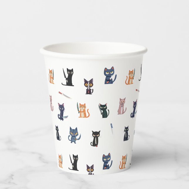 Vasos De Papel Copa de Papel de Gatos y Cuchillos (Anverso)