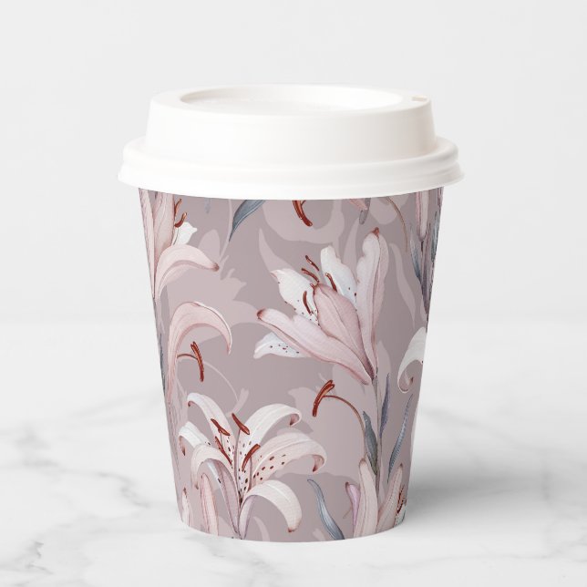 Vasos De Papel Copa de papel de lirio blanco elegante (Anverso)