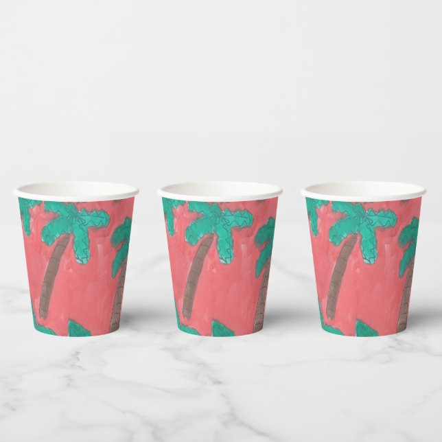 Vasos De Papel Copa de papel de patrón de árbol de palma de color (Multi)
