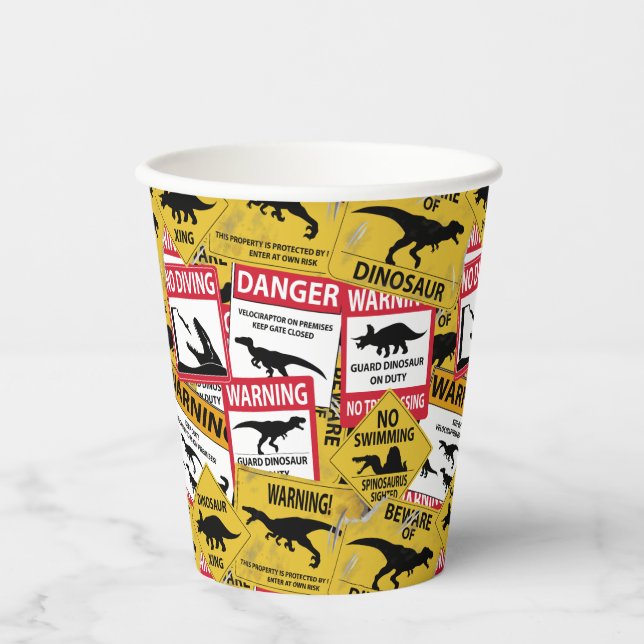 Vasos De Papel Copa de Papel de Rótulos de Dinosaur Caución (Anverso)