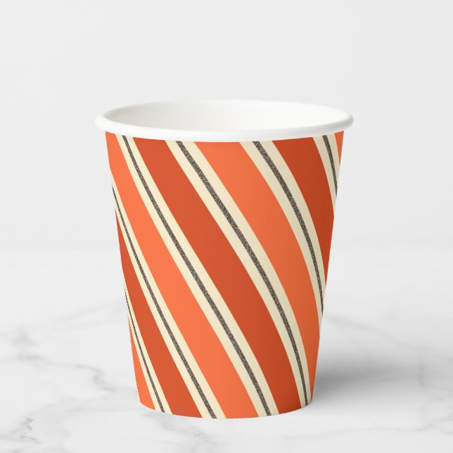 Vasos De Papel Copa de papel de tira de Naranja retro diagonal (Anverso)