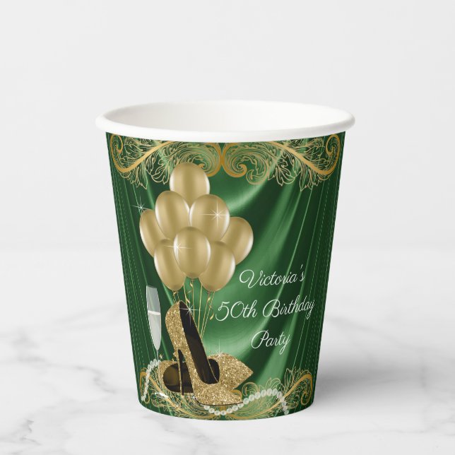 Vasos De Papel Copa de Papel del Día del Oro Verde de Esmeralda (Anverso)