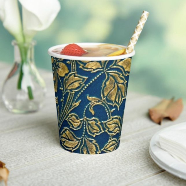 Vasos De Papel Copa de papel Elegancia Flor de Oro (Paper Cup 8 oz capacity. FDA compliant. Ideal for cold and warm beverages.  Printed in USA.)