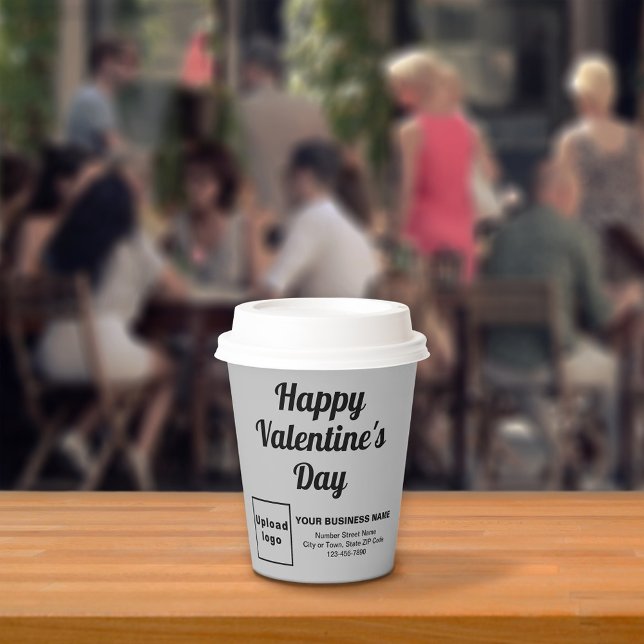 Vasos De Papel Copa de papel gris de San Valentín de negocios (Business brand with Happy Valentine's Day greeting on gray paper cup.)