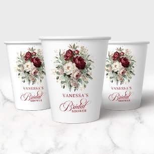 Vasos De Papel Copa de Papel Opulenta Floreada de Color Granate p