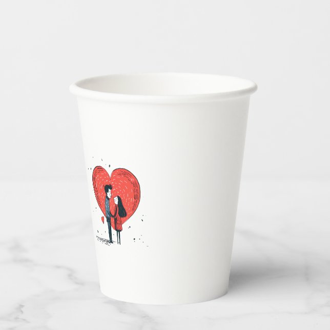 Vasos De Papel Copa de Papel Romántico - Corazón y Pareja (Anverso)