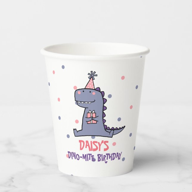 Vasos De Papel Copa Dino-Mite de Papel de Cumpleaños de los chica (Anverso)