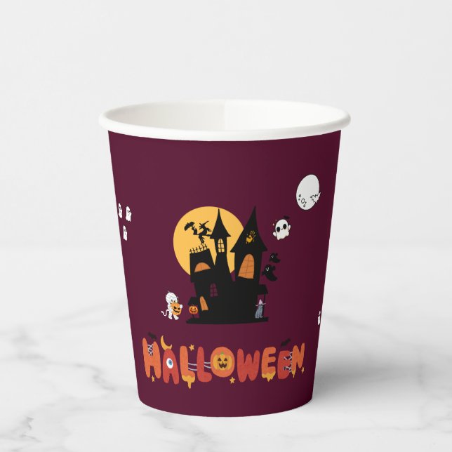 Vasos De Papel Copa HALLOWEEN Party - Hogar embrujado y calabaza (Izquierda)