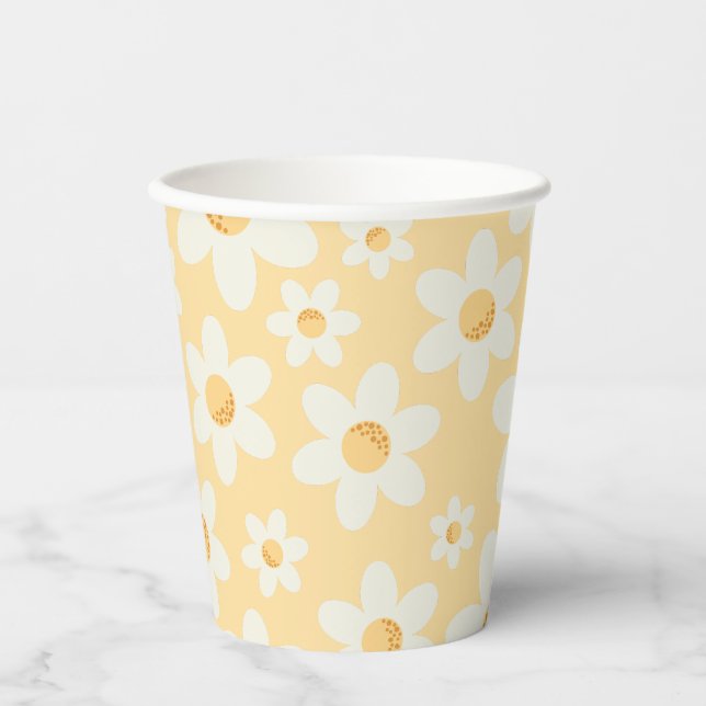 Vasos De Papel Copa Retro de Papel Amargo Amarillo | Groovy Boho  (Anverso)
