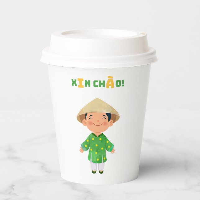 Vasos De Papel Copa Vietnam Hola - "Xin Chào" (Anverso)