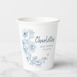 Vasos De Papel Copas de Baby Shower Chinoiserie - Floral azul tur