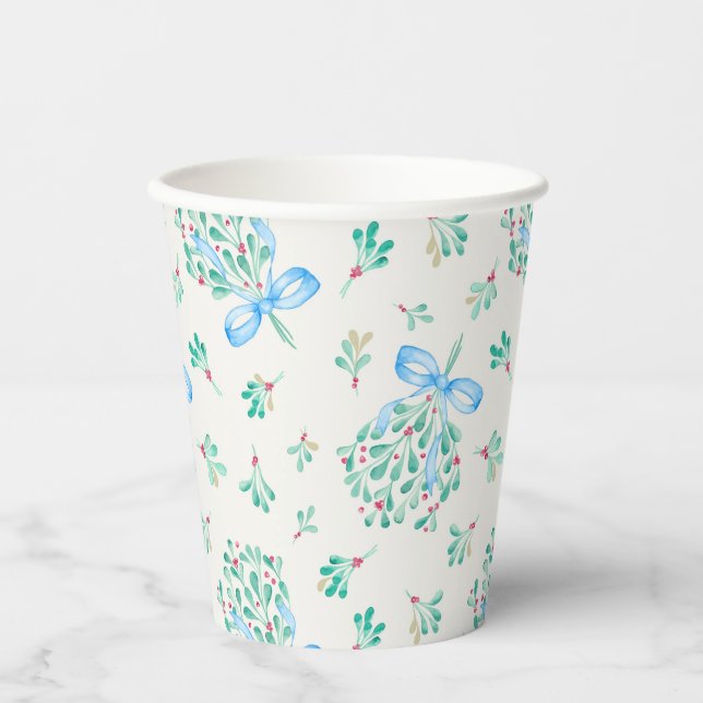 Vasos De Papel Copas de Baby Shower Mistletoe Blue Bow (Anverso)