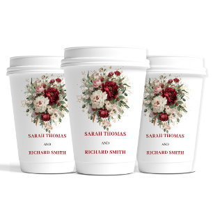Vasos De Papel Copas de Boda Florales Burgundy Blush Atemporales