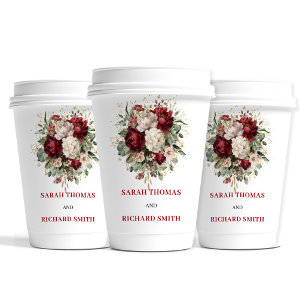 Vasos De Papel Copas de Boda Florales Burgundy Rosado Delicado