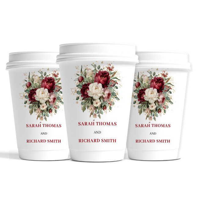 Vasos De Papel Copas de Boda Rústicas Rosa Borgoña Verde (Rustic Blush Burgundy Greenery Wedding Cups)