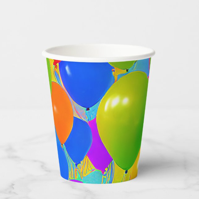 Vasos De Papel Copas de cumpleaños con diseño de globos (Anverso)