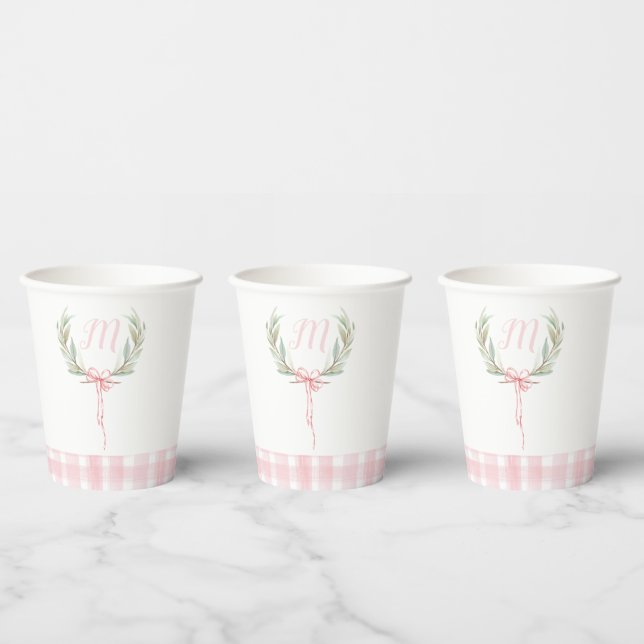 Vasos De Papel Copas de Escudos de Pink Gingham Laurel (Multi)