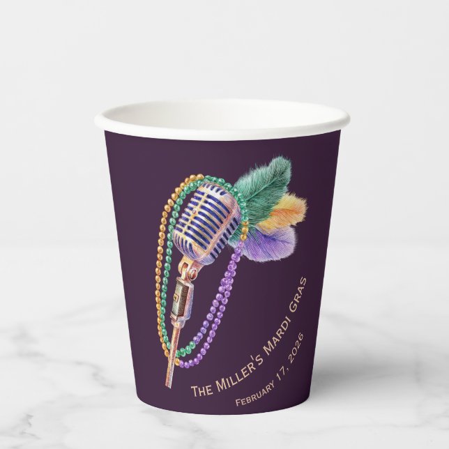 Vasos De Papel Copas de fiesta de Mardi Gras Jazz Micrófono (Anverso)