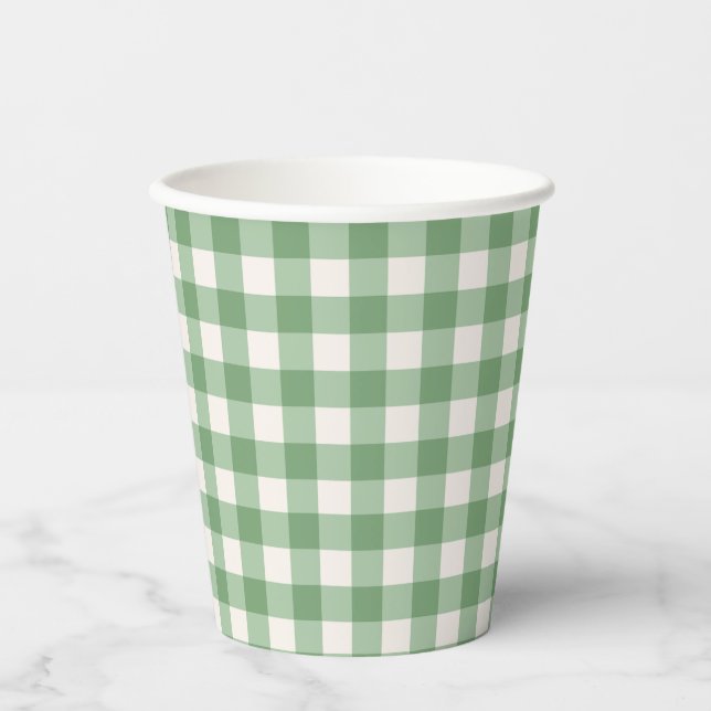 Vasos De Papel Copas de Fiesta de Papel Verde de Gingham (Anverso)
