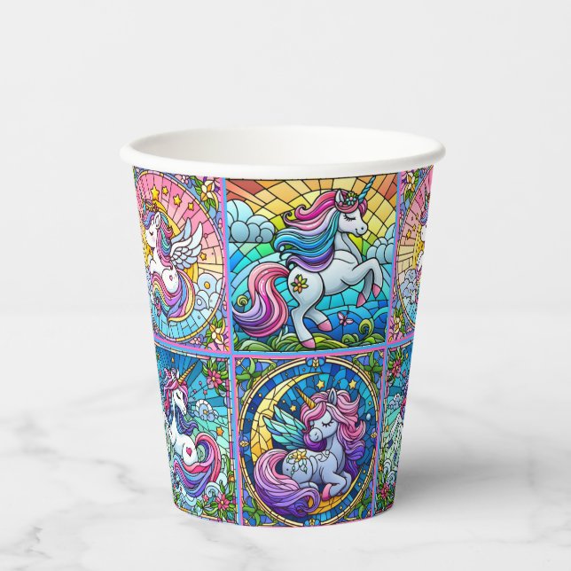 Vasos De Papel Copas de Fiestas de Unicornio brillantes - conjunt (Anverso)