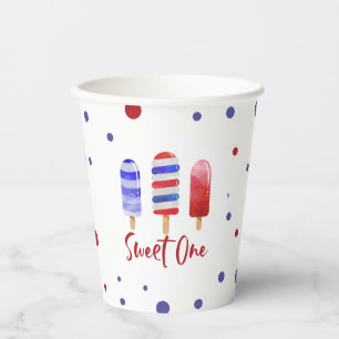 Vasos De Papel Copas de hielo dulce un azul blanco rojo primer cu