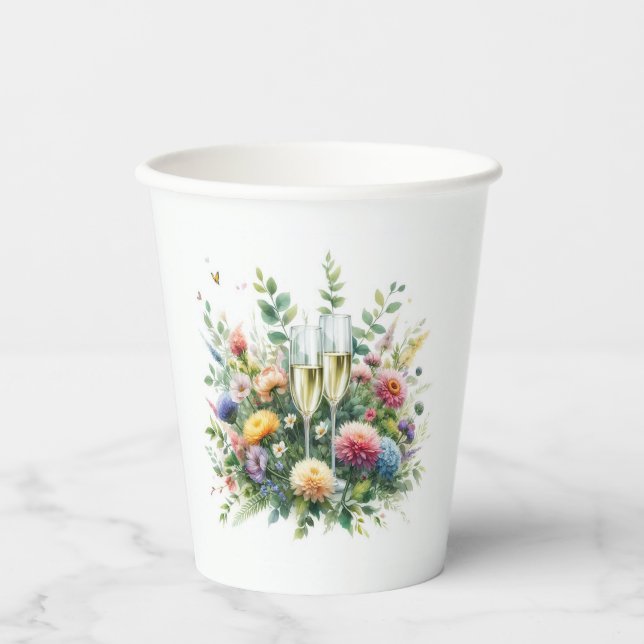 Vasos De Papel Copas de Jardín de Champán Floral (Anverso)