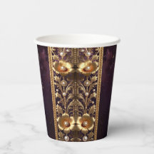 Copas de Papel Adorno Floral Dorado con Perlas