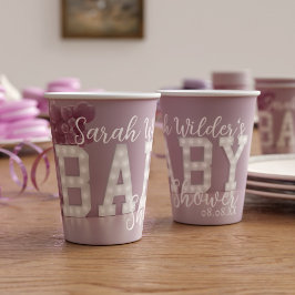 Vasos De Papel Copas de papel Baby Shower de Chica blanco y rosad